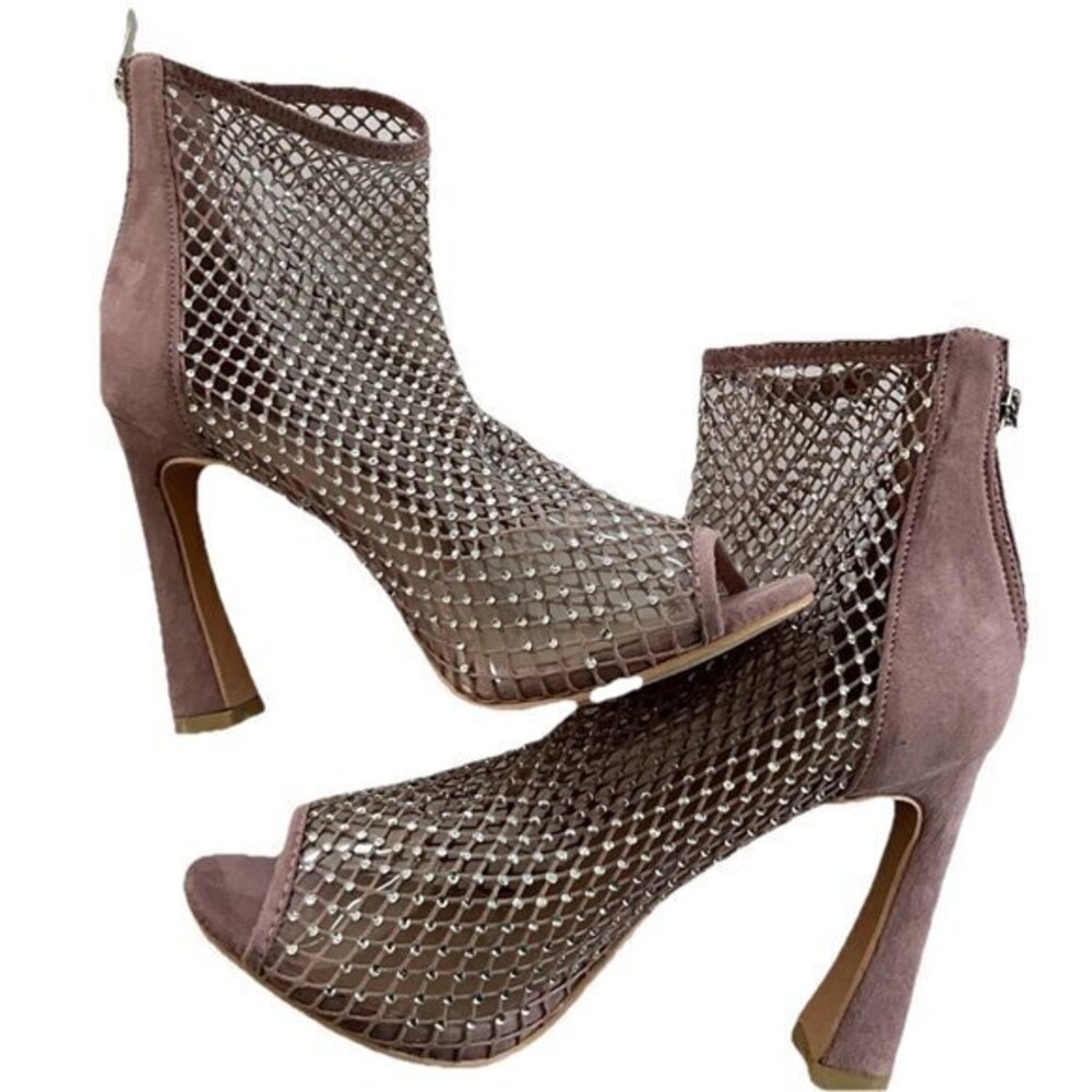 Bisou Bisou Leather shoes size 7.5 Pink Crystal Stone Womens Prom Shoes heels